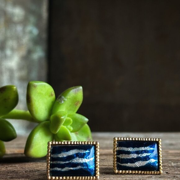 Blue Cuff Links w/ Foil Abstract Design - Picture 7 of 7